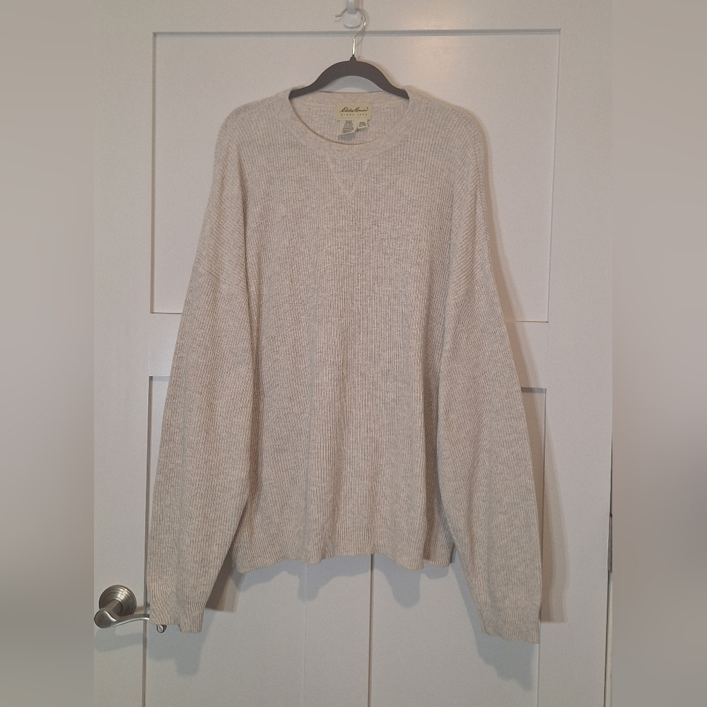 Eddie Bauer Cotton Knit Ribbed Pullover Sweater Crewneck Cream Size Xl Neutral